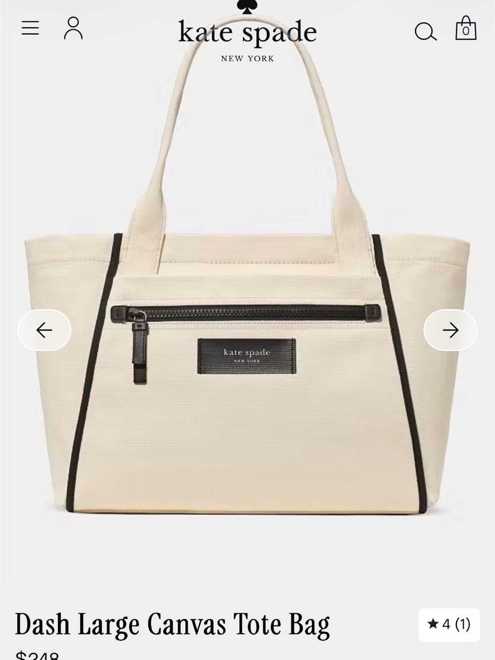kate spade Dash Cream Canvas Tote with Black Trim